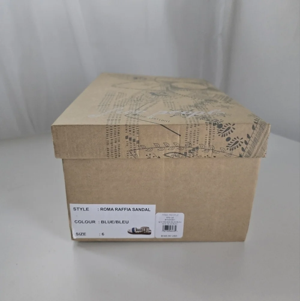 NIB Free People Boho Roma Raffia Sandals Platform Blue Cream Size 6 - Picture 13 of 16